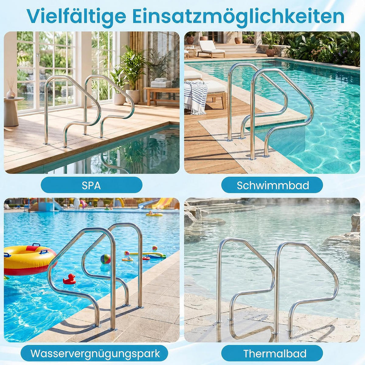 POOLHANDLAUF aus Edelstahl silber - Silberfarben, Metall (130/94/4.8cm) - COSTWAY