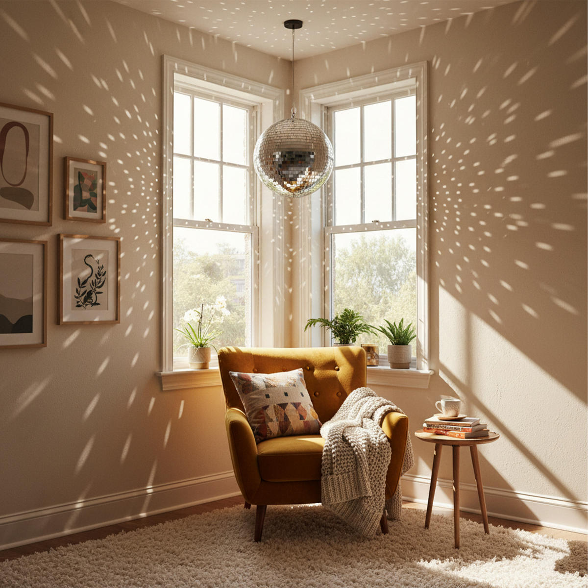 DISCOKUGEL - Beige, Glas/Textil (50/50/50cm) - Relaxdays