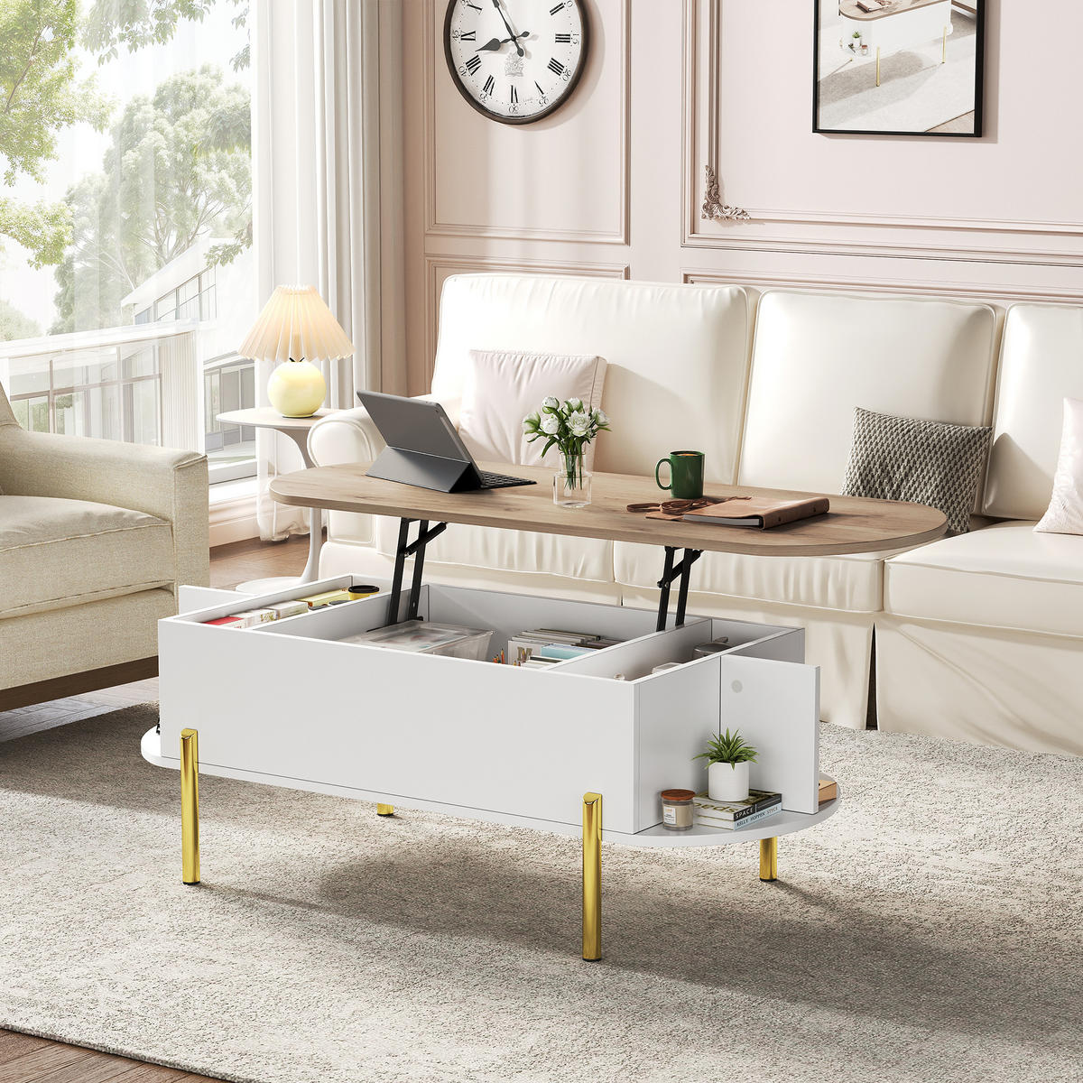 COUCHTISCH Weiß/Naturholzfarbe - Weiß, Holzwerkstoff (120/50/43cm)