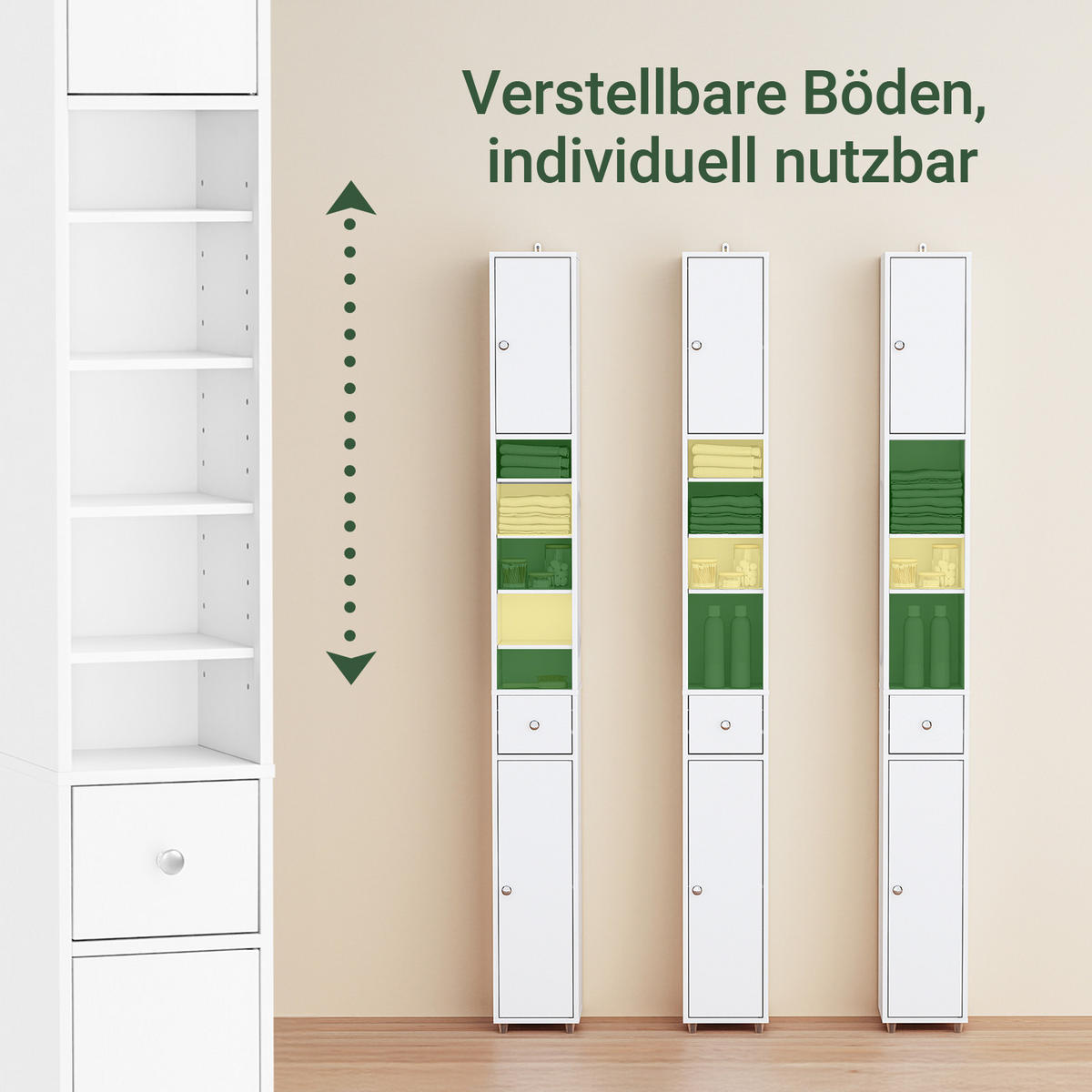 HOCHSCHRANK schmal, Weiß, 20x180x20cm - Weiß, Holzwerkstoff (20/180/20cm) - SoBuy