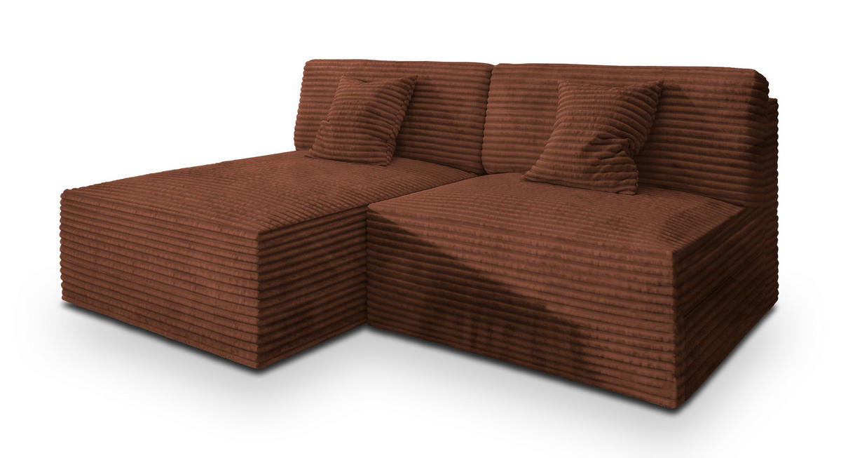 ECKSOFA FIORO Braun Kordstoff mit Schlaffunktion - Braun, Holz (204/148cm) - MASSENO