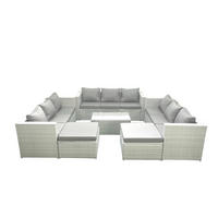 GARTENSET mit 3-SITZER SOFA,COUCHTISCH Polyrattan Hellgrau-Mix 11-Sitzer - Hellgrau/Grau, Glas/Kunststoff - Fimous