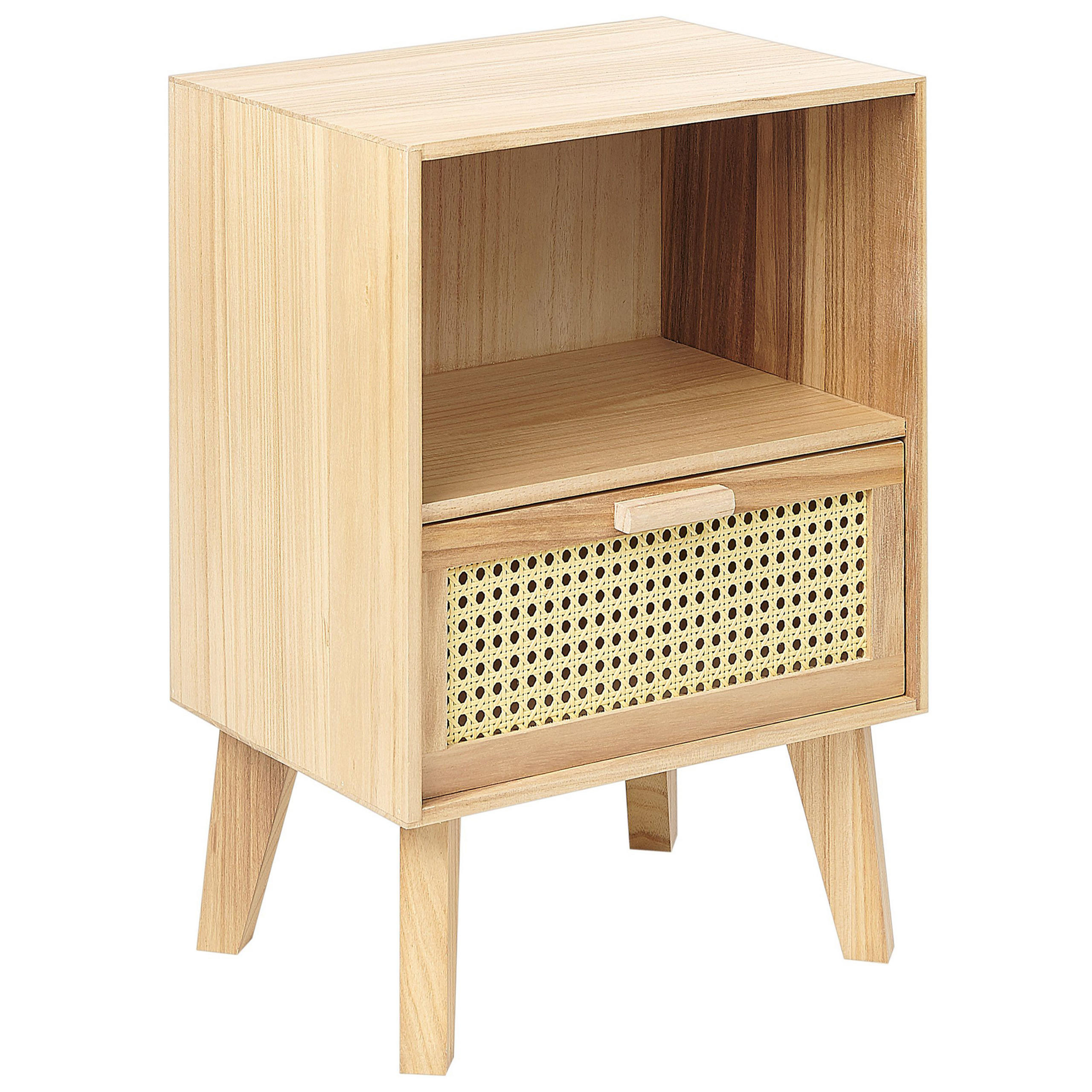 NACHTTISCH Rattan heller Holzfarbton 1 Schublade 40/30 cm Seney - Hellbraun, Holz (40/55/30cm) - Beliani