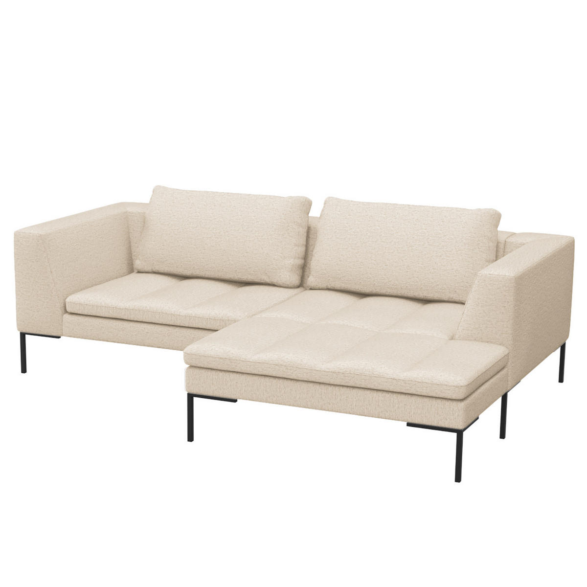 ECKSOFA mit breitem Ottomane - Webstoff - Beige/Schwarz, Textil/Metall (244/170cm) - home24