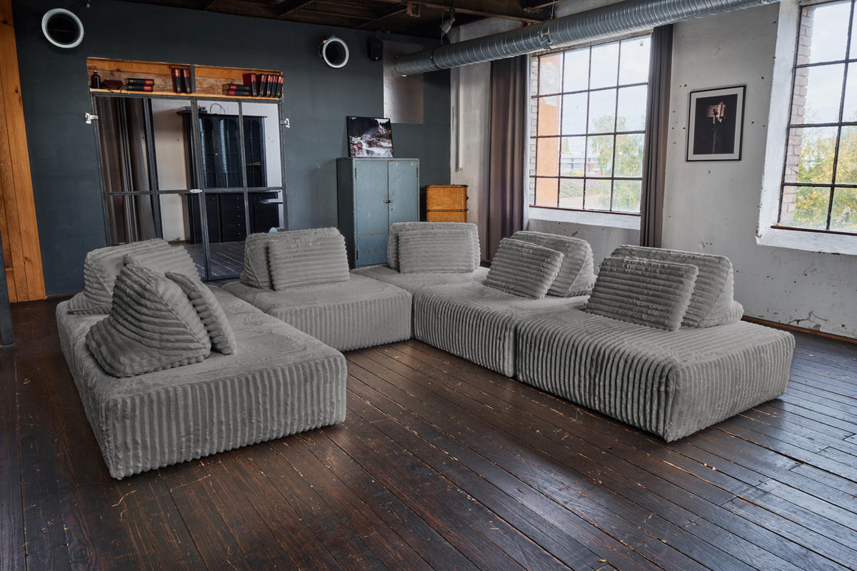 MODULSOFA WIOLO SOFT 6 MODULE 6 KISSEN Grau Cord - Schwarz/Grau, Kunststoff/Textil (333/84/333cm) - KAWOLA