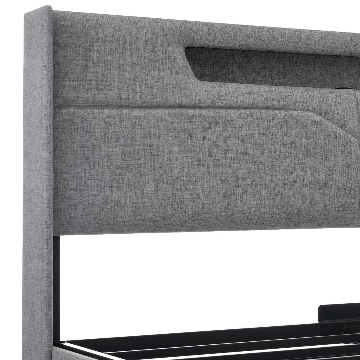 POLSTERBETT aus Leinen 140x200 cm in Grau mit LED & Matratze - Grau, Textil (140/200cm) - Modfu