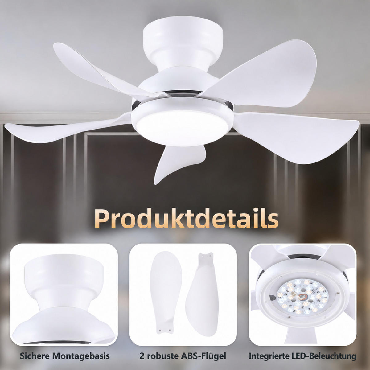 DECKENVENTILATOR Weiß 91,4 cm mit LED und leisem DC-Motor - Weiß, Kunststoff (91.4/91.4/24cm) - Surtime