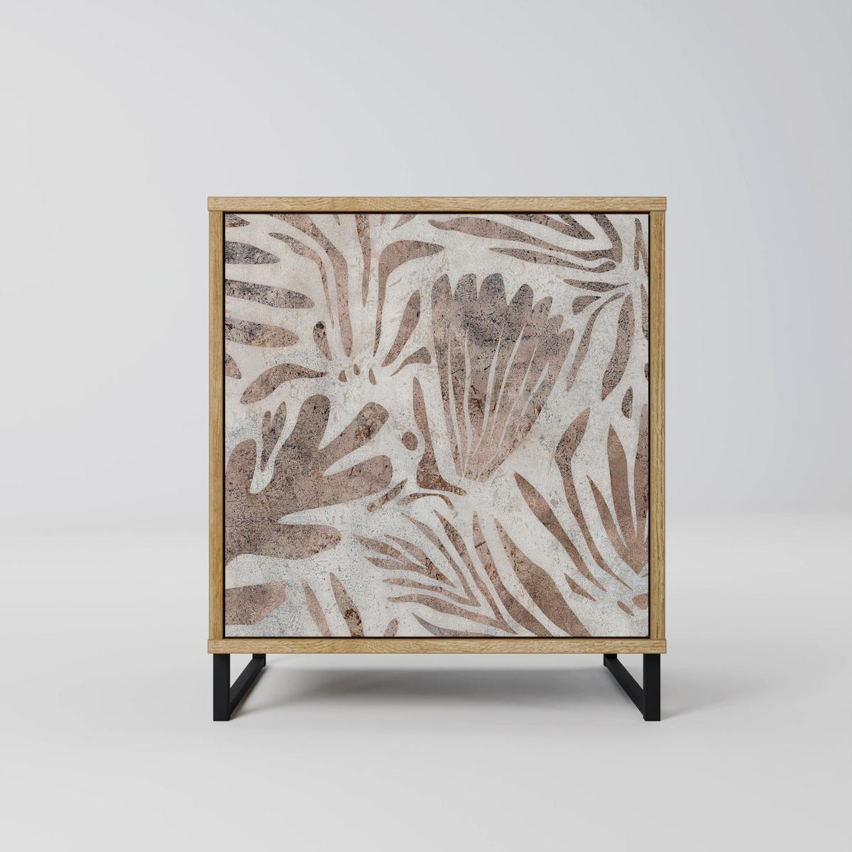 SIDEBOARD PASSING TIME, Eichefarben, 57,5x42x67,5 cm, Schwarze Metall-Rahmenfüße - Eichefarben/Multicolor, Holzwerkstoff/Metall (57.5/67.5/42cm) - SpaceRebels