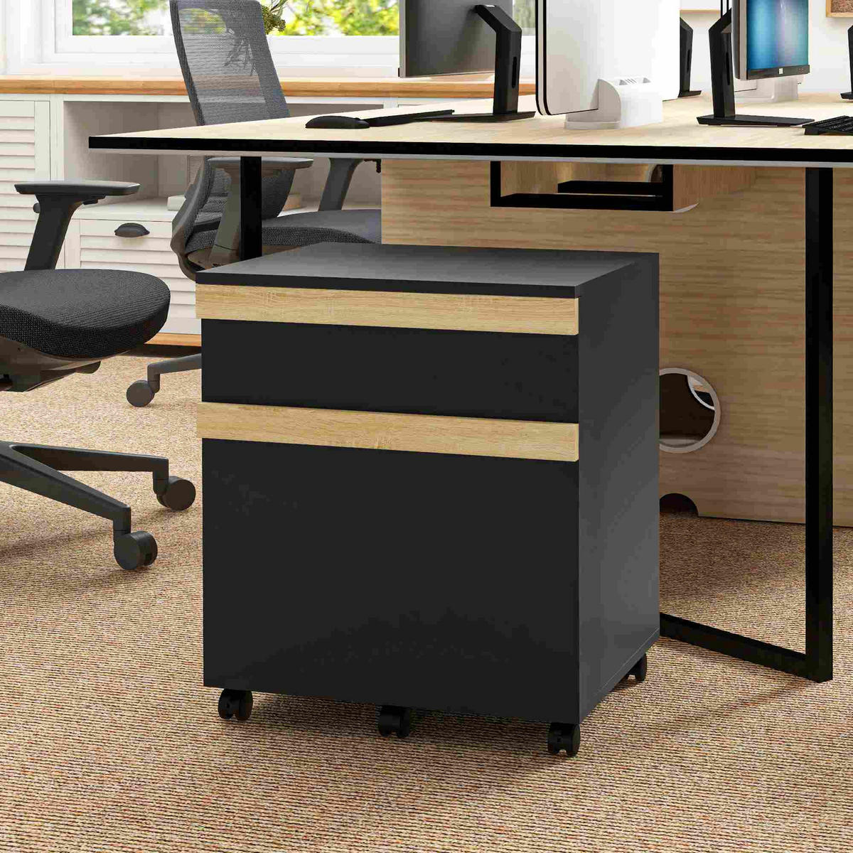 ROLLCONTAINER DE-14466 2 Schubladen mit Hängeakten Schwarz - Schwarz, Holzwerkstoff (40/59.5/48cm) - ComfortXL