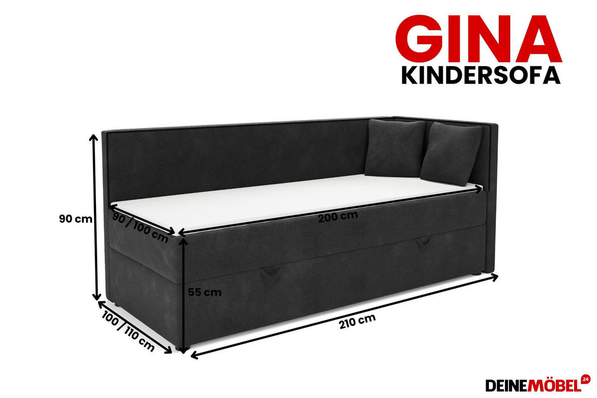BOXBETT GINA 100/200 in Boucle Anthrazit H3 - Anthrazit, Holz/Holzwerkstoff (100/200cm) - Deine Möbel 24