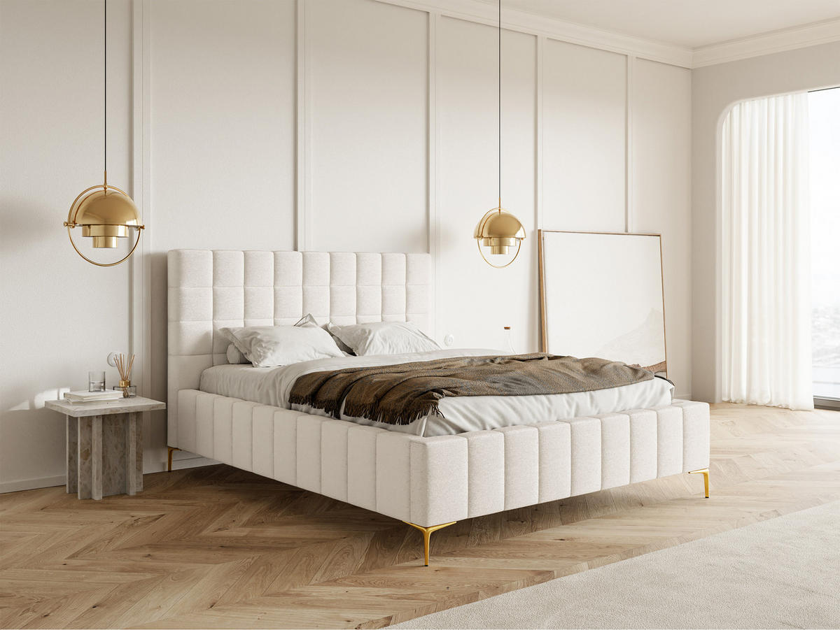POLSTERBETT Szejlo Creme Chenille 140 cm - Goldfarben/Creme, Textil/Metall (140/200cm) - Selsey