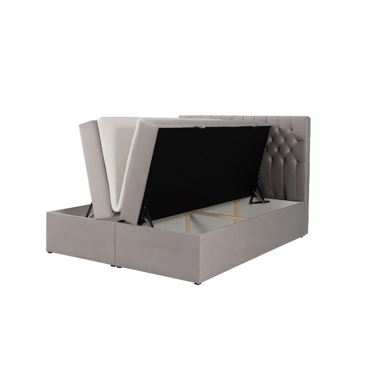 BOXBETT Dora mit Bonnelmatratze und Topper, 200x200, Hellgrau - Hellgrau, Holzwerkstoff (200/200cm) - AN-Moebel 4u