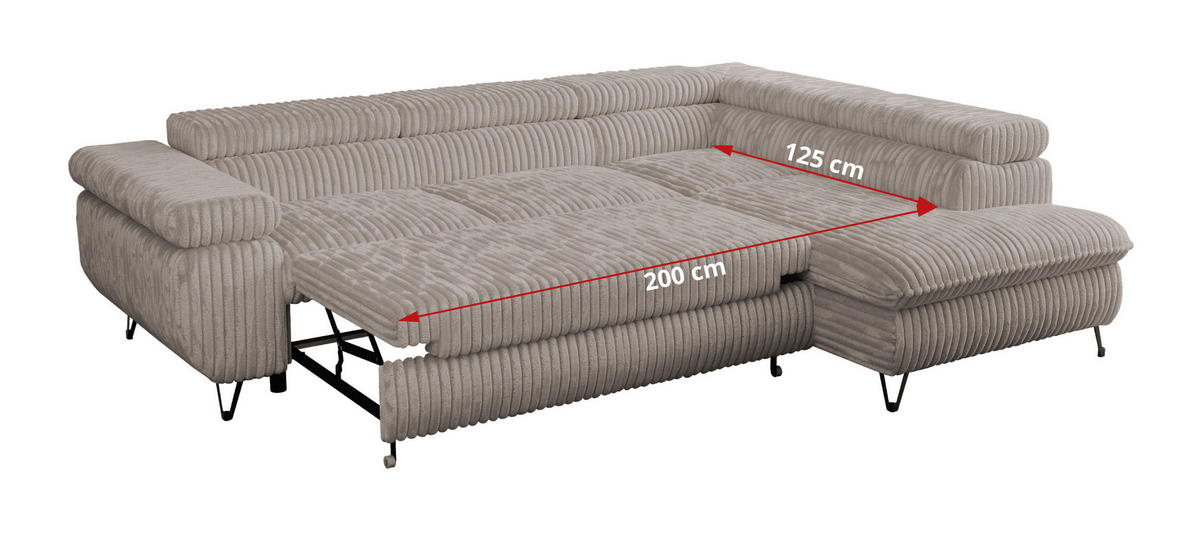 ECKSOFA PETER L Hellbraun Cord - Links Seite - Hellbraun/Schwarz, Textil/Metall (208/273cm) - MKS