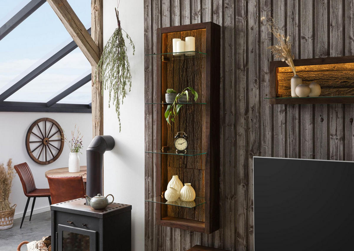 WANDREGAL Akazie 45x30x145 dunkelbraun lackiert BARK #204 - Dunkelbraun, Holz (45/145/30cm) - Massivmoebel24