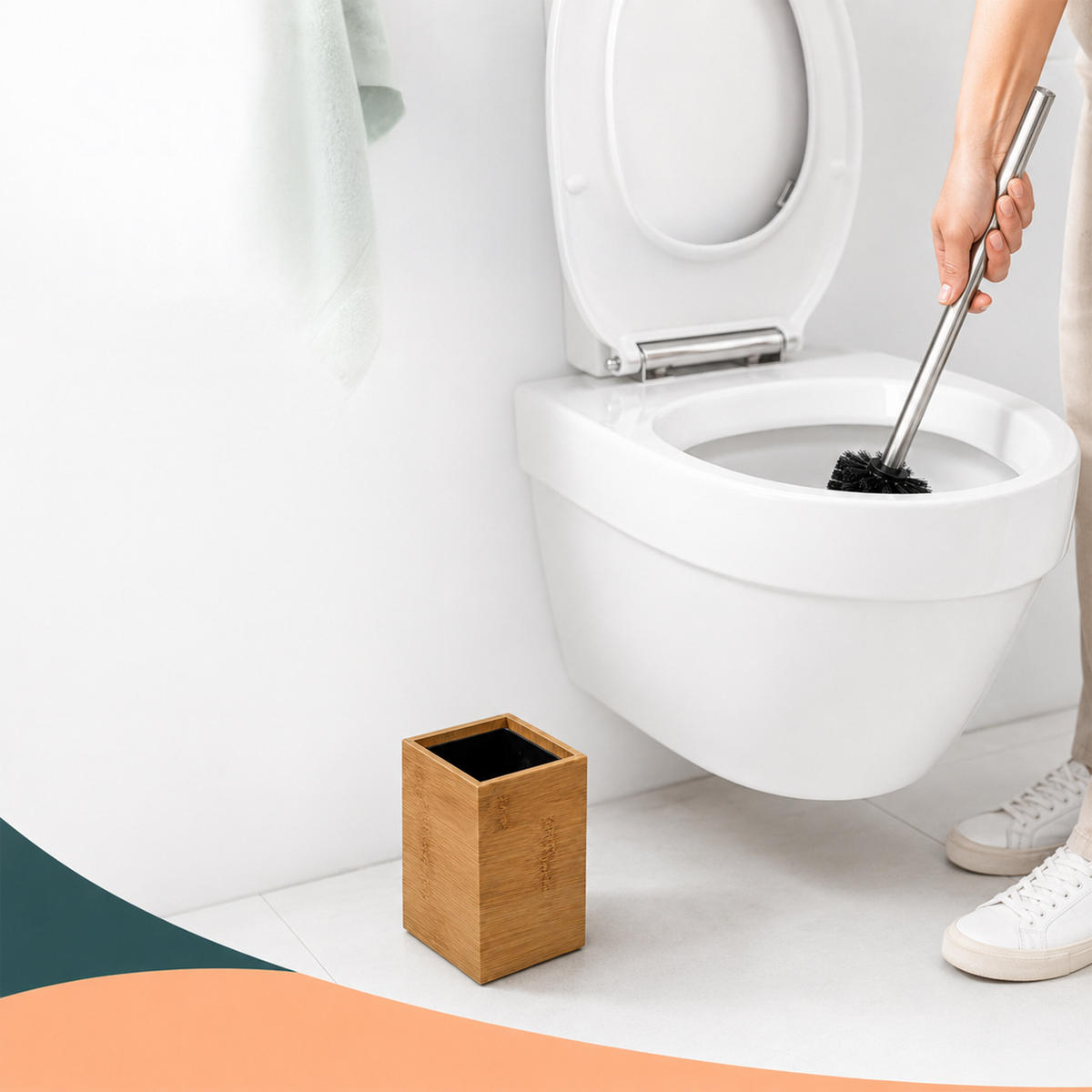 WC-ŠTĚTKA Přírodní s držákem bambus - světle hnědá, kov/dřevo (9.5/37/9.5cm) - Relaxdays