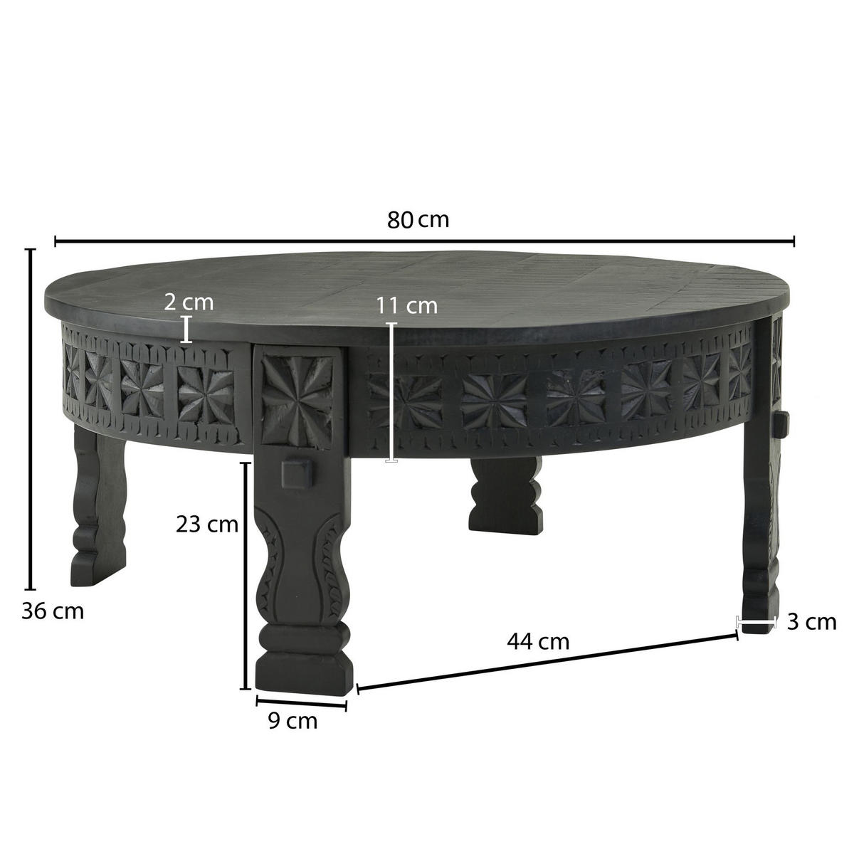 COUCHTISCH Massivholz Schwarz Lackiert, Orientalisches Design, Handgefertigt - Schwarz/Braun, Holz (80/80/36cm) - KADIMA DESIGN