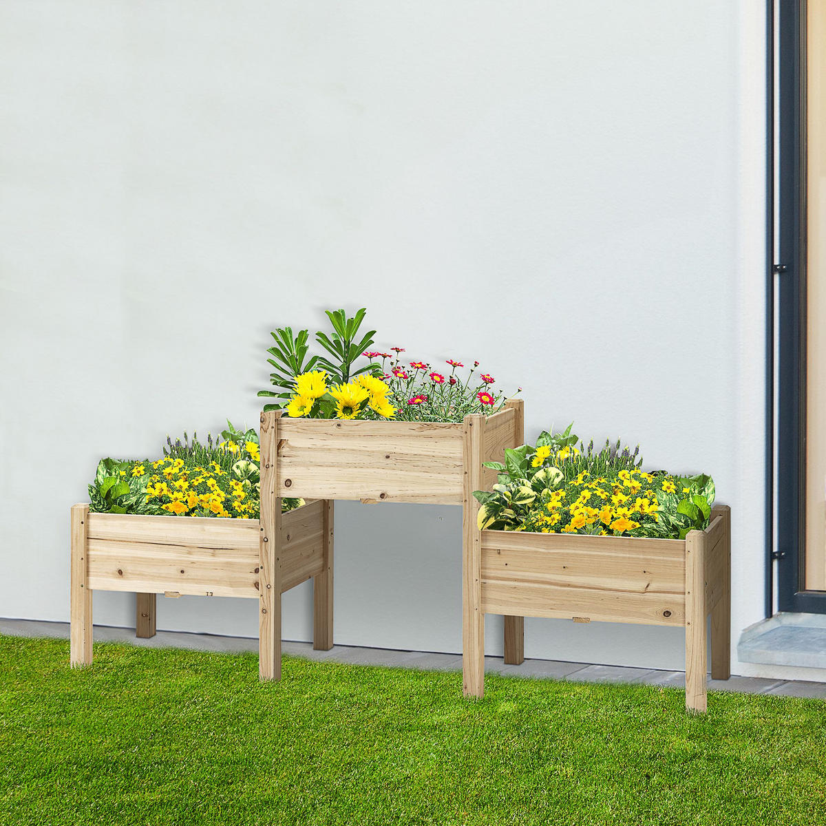 HOCHBEET DE-16031 3-stufig mit Bewässerung Naturholz - Naturfarben, Holzwerkstoff (184/80/45cm) - ComfortXL
