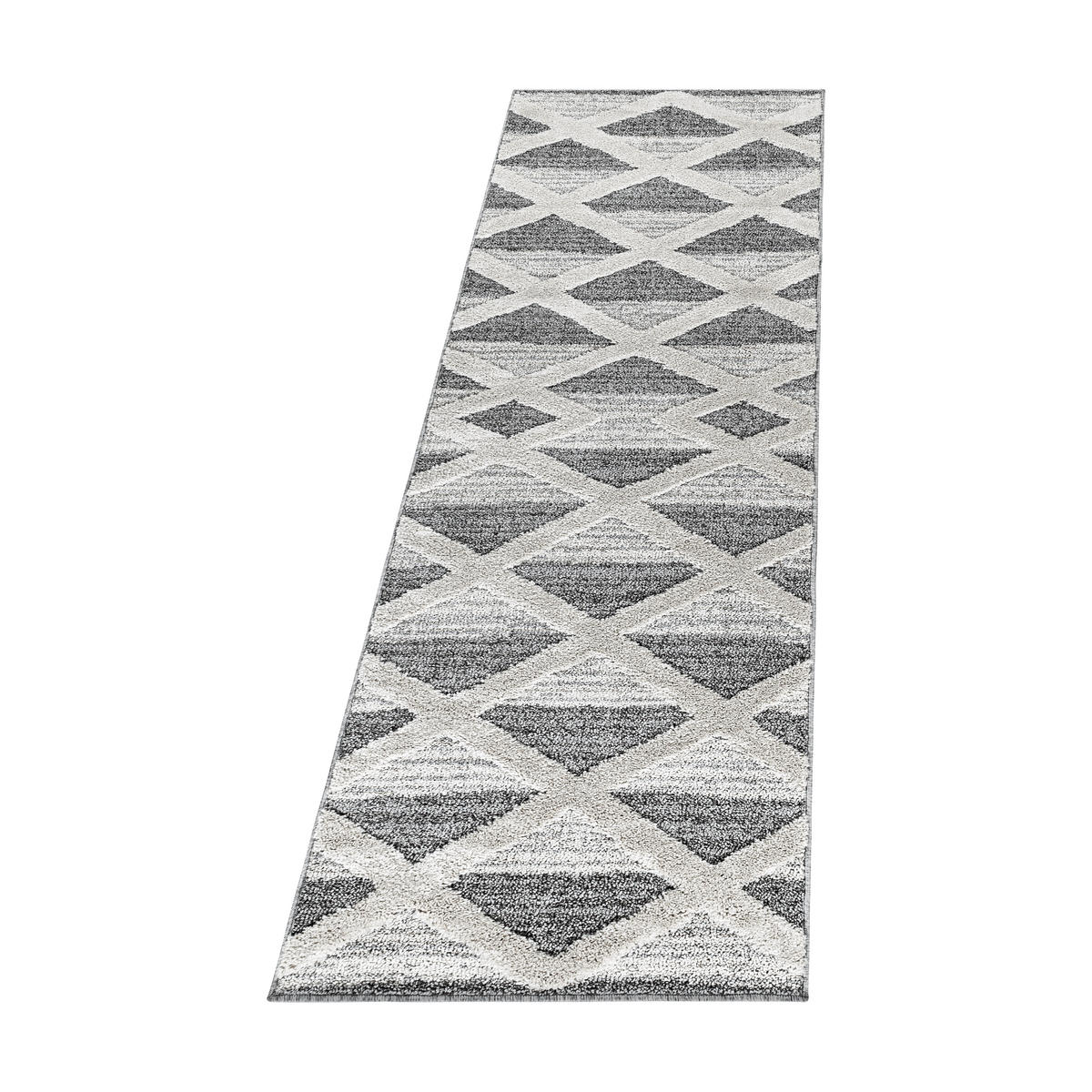 TEPPICH Hochflor Hoch-Tief Geometrisch Polypropylen Wohnzimmer Grau Läufer 80x250 - Grau, Textil (80/250cm) - KADIMA DESIGN