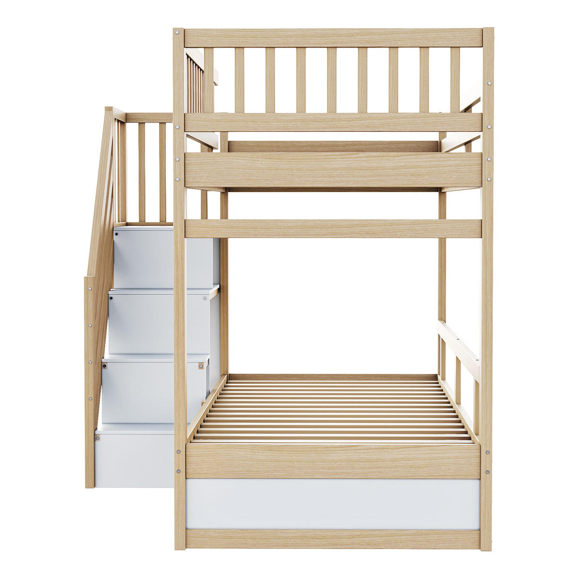 ETAGENBETT 90/200 cm aus Massivholz mit Stauraum und Sicherheitsleiter - Naturfarben, Holz (90/200cm) - Flora Grace