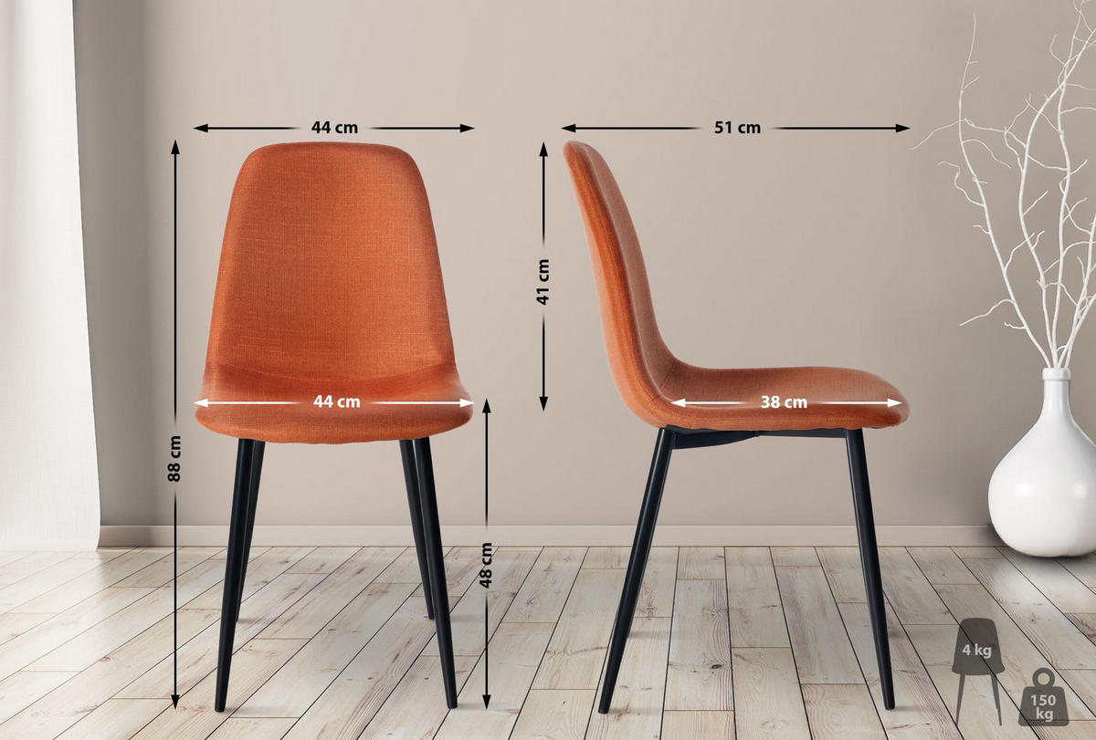 STUHL Stoff Orange - Schwarz/Orange, Textil/Metall (44/88/51cm) - CLP