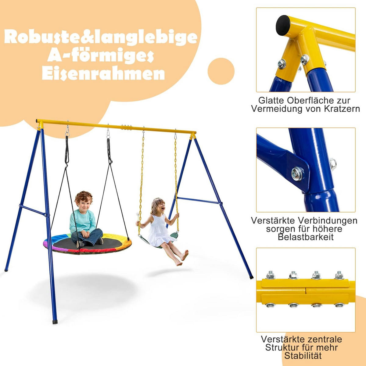 SCHAUKELGESTELL Blau - Blau, Metall (249/178/185cm) - COSTWAY