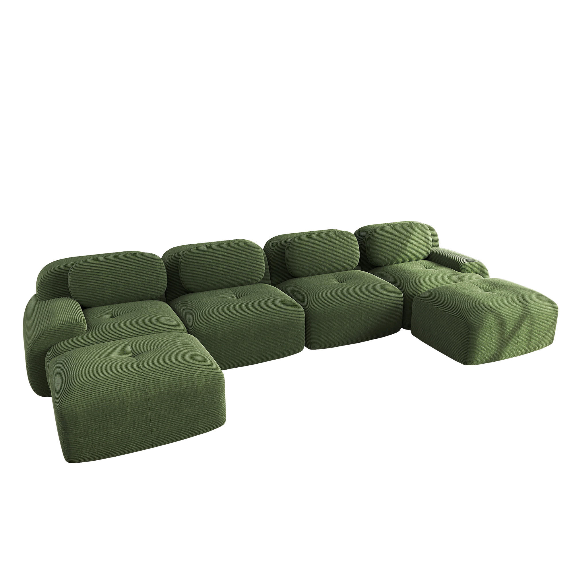 WOHNLANDSCHAFT Cord Grün montagefrei - Grün, Textil (388/75/178cm) - WISHDOR