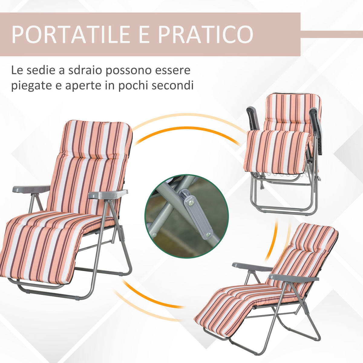 SONNENLIEGE 2er-Set, 5-fach verstellbar, 60 x 75 x 102 cm, Grau-Orange - Pink, Metall (75/102/60cm) - Vallsero