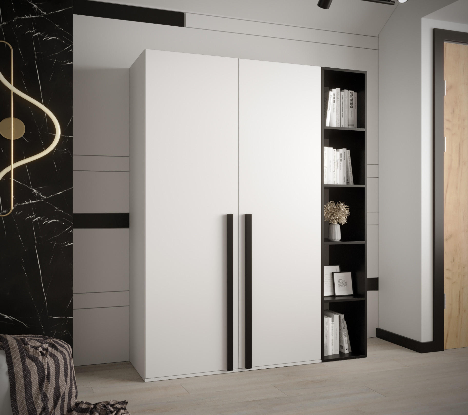 GARDEROBENSCHRANK 130/184/42 - Schwarz/Weiß, Holz/Kunststoff (130/184/42cm) - MÖBEL KRYSPOL