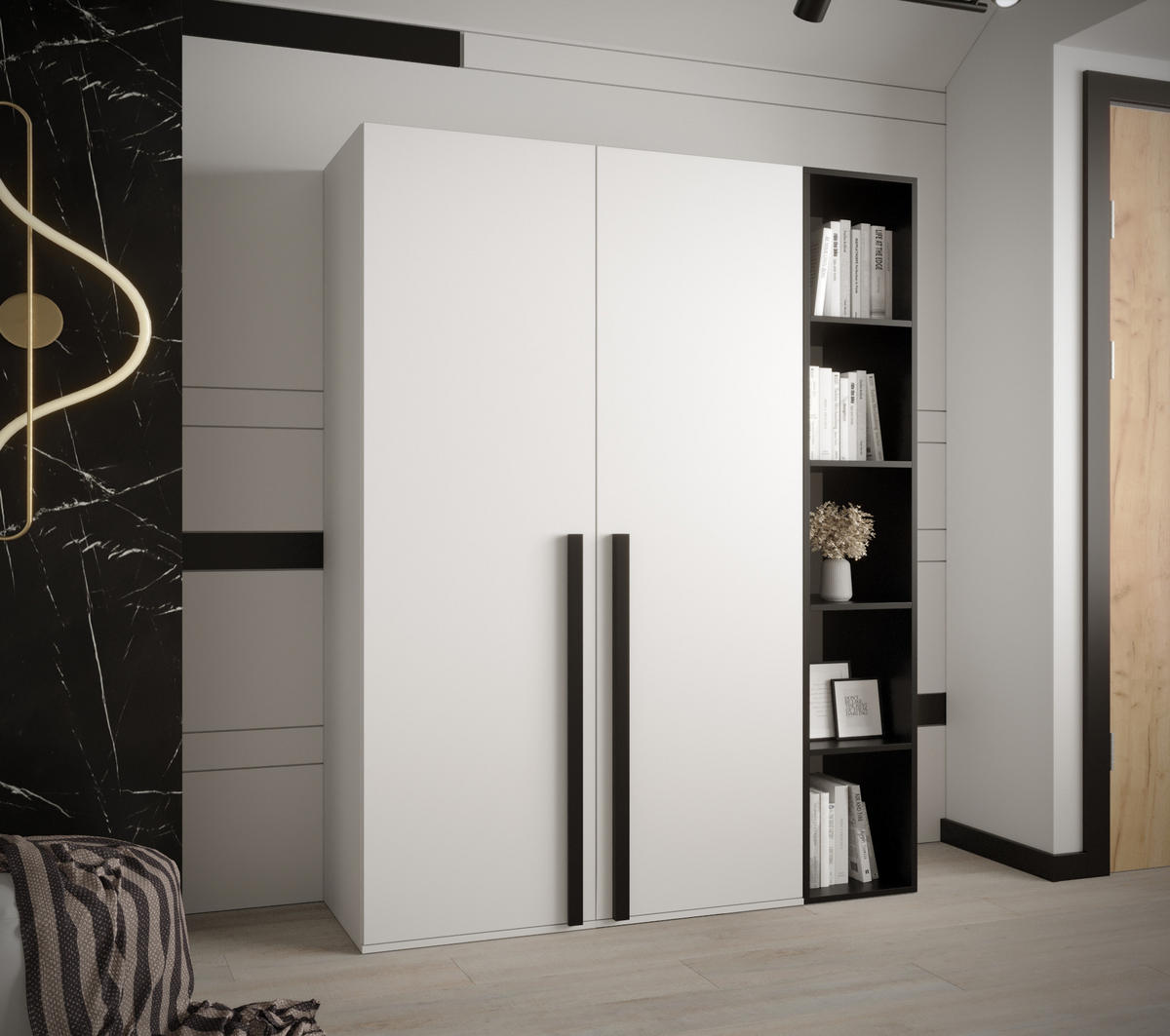 GARDEROBENSCHRANK 130/184/42 - Schwarz/Weiß, Holz/Kunststoff (130/184/42cm) - MÖBEL KRYSPOL