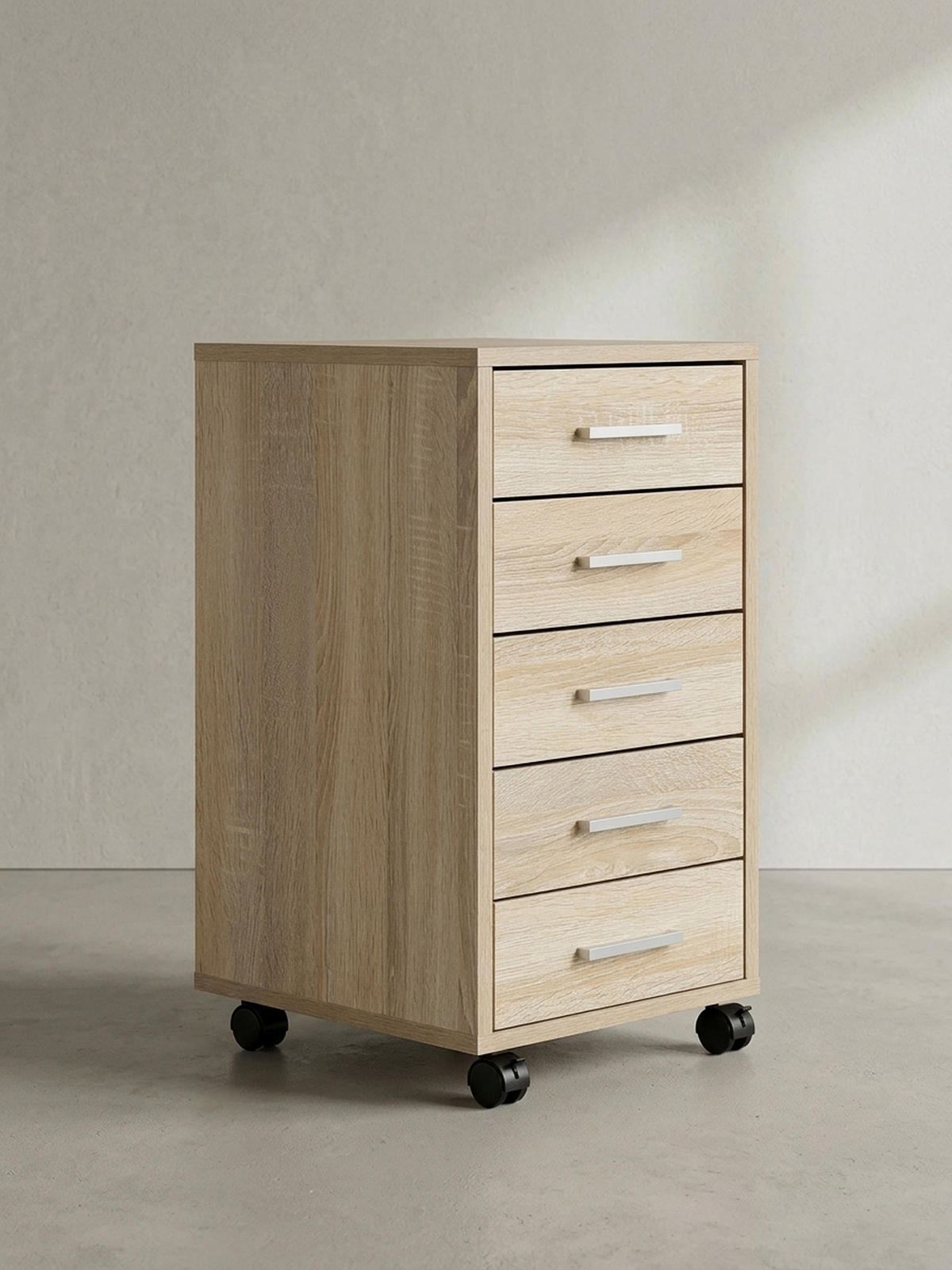 SCHUBLADENSCHRANK Holz 5 Schubladen Mit Rollen ITTER, Beige 33x38x63 cm - Beige/Schwarz, Holz/Kunststoff (33/63/38cm) - KADIMA DESIGN