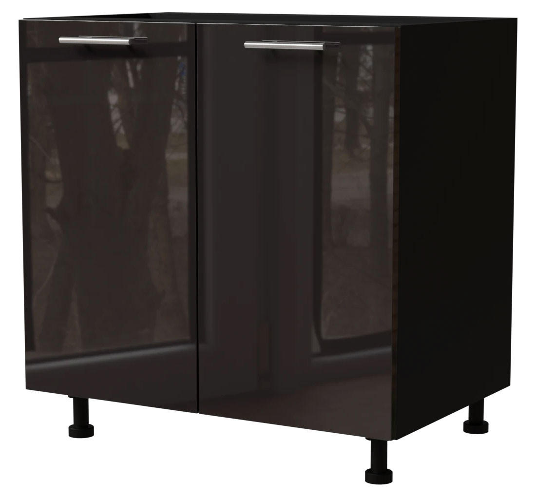 Feldmann-Wohnen Küchenunterschrank Schwarz Hochglanz, Schwarz 80x82x50 cm