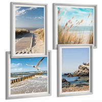 BILDER SET 4er Set - 50x50 cm & 40x60 cm Silberner Rahmen - Strand Holzsteg Klippen - Silberfarben, Kunststoff (50/50cm) - TULUP