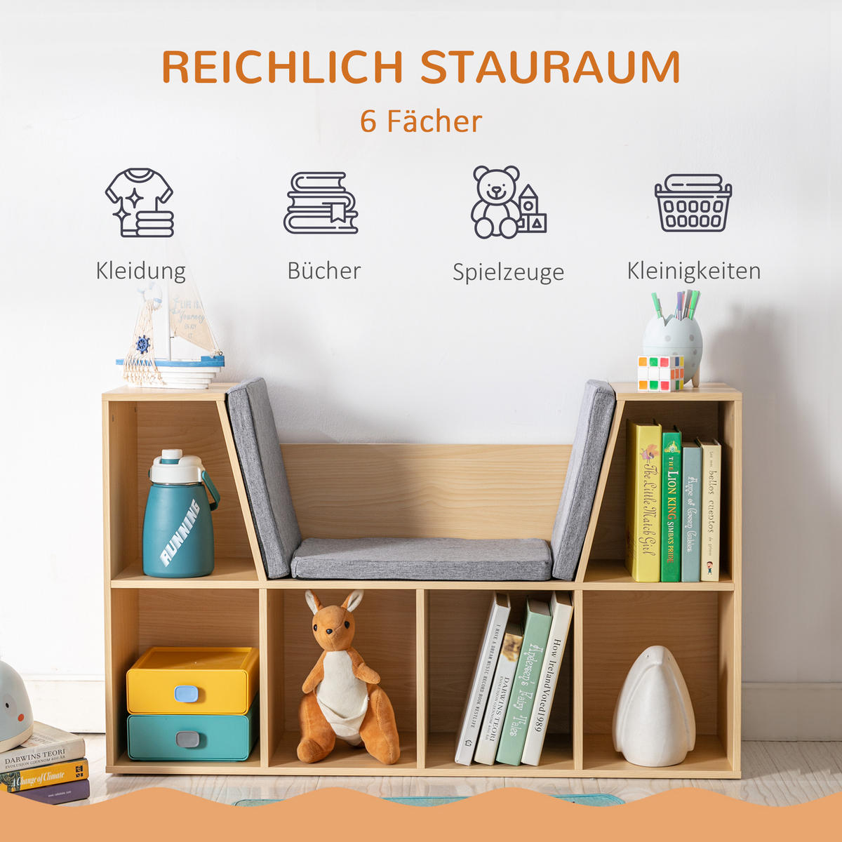 KINDERREGAL - Hellbraun, Holzwerkstoff (30/62/103cm) - HOMCOM