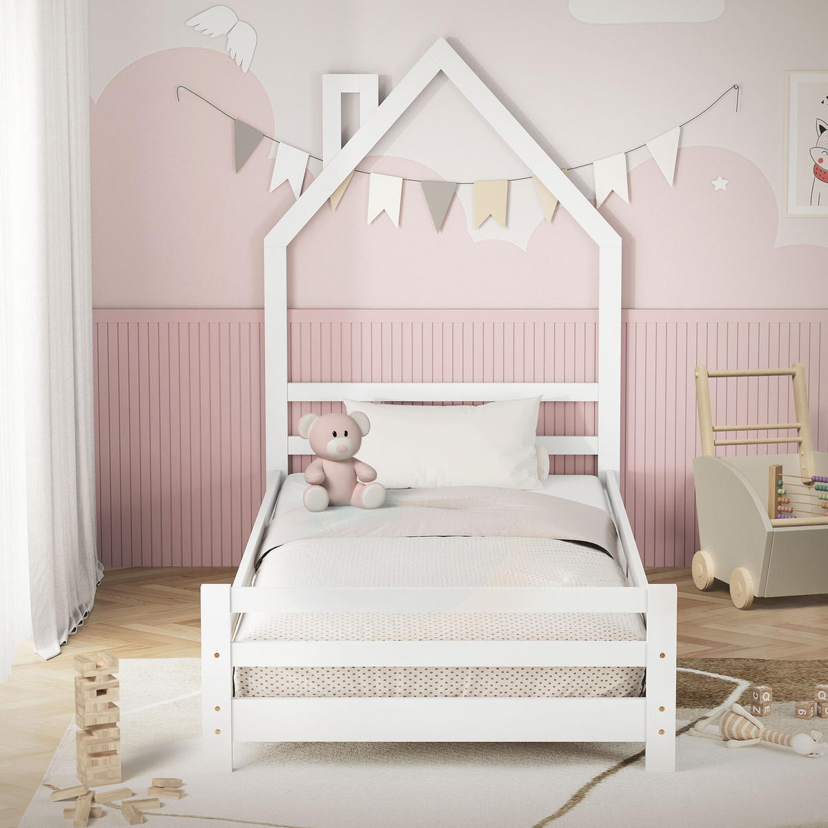 KINDERBETT Haus 90x200 cm Weiß - Weiß, Holz (90/200cm) - ML-DESIGN