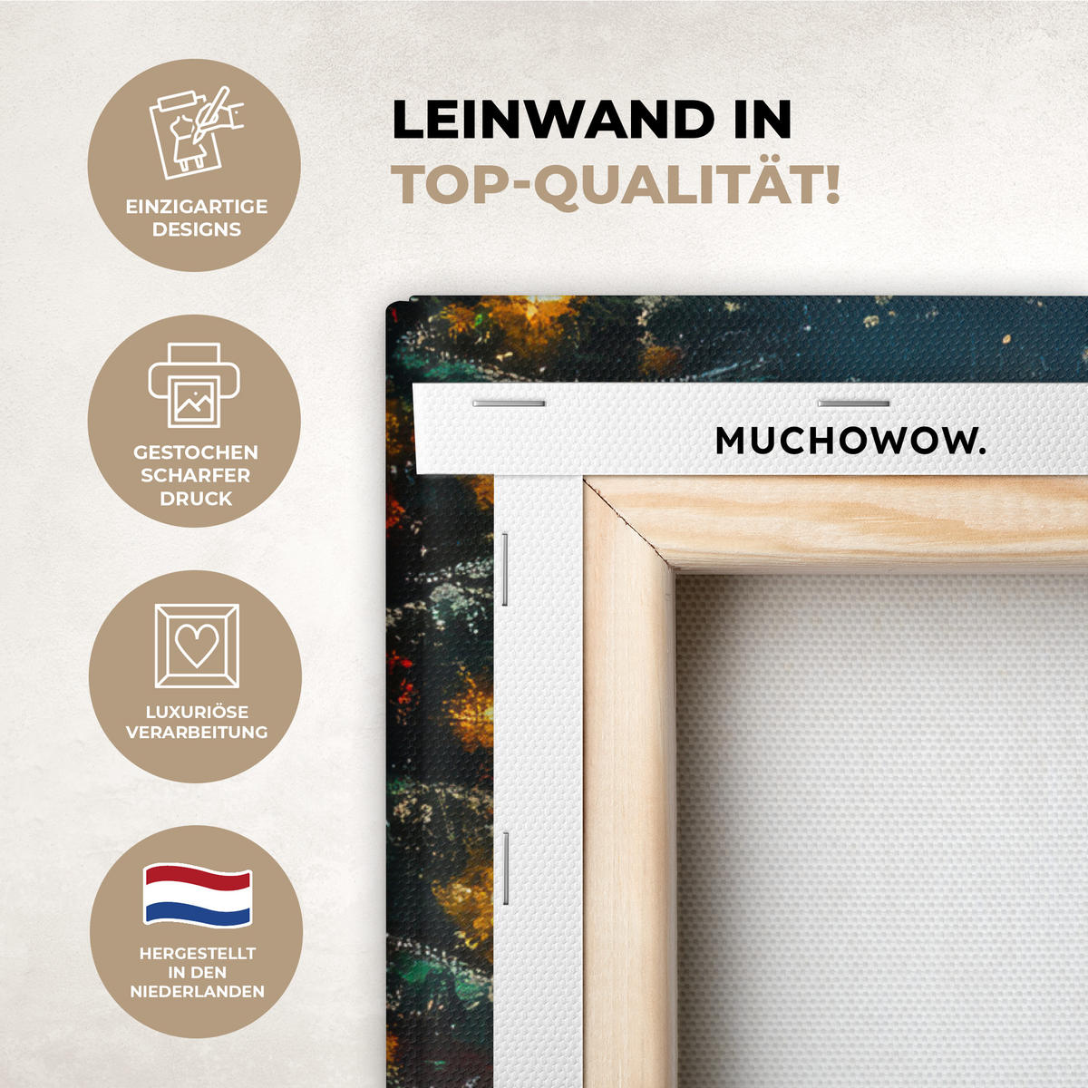 LEINWANDBILD Weihnachtsmann - Weihnachten - Winter - Weihnachtsbaum Wandbild Wohnzimmer 50x50 cm - Bordeaux, Textil (50/50cm) - MuchoWow