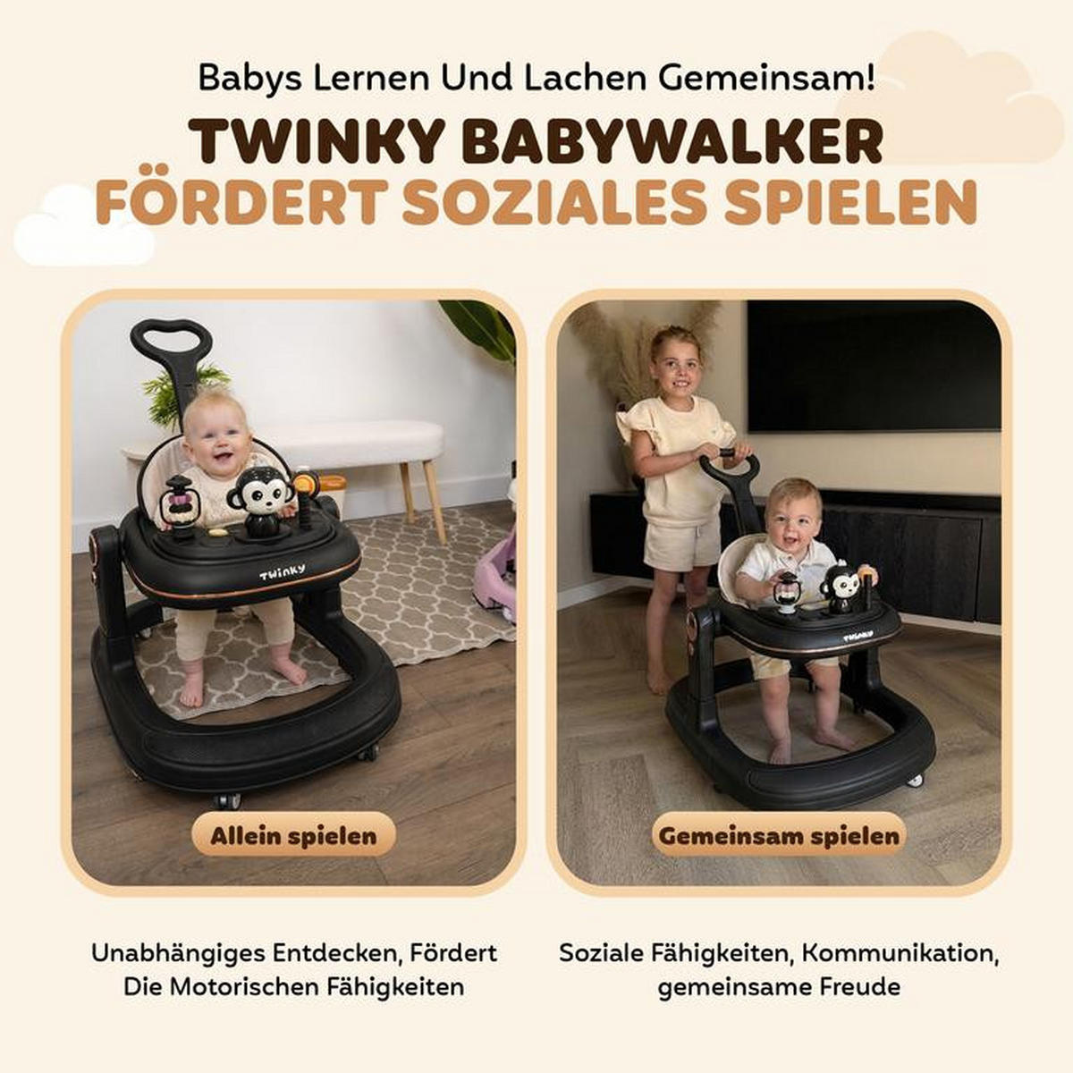 LAUFLERNHILFE GO 3 in 1 Schwarz - Lauflernwagen mit Spielset und Zubehör - Schwarz, Kunststoff (70/70cm) - Twinky