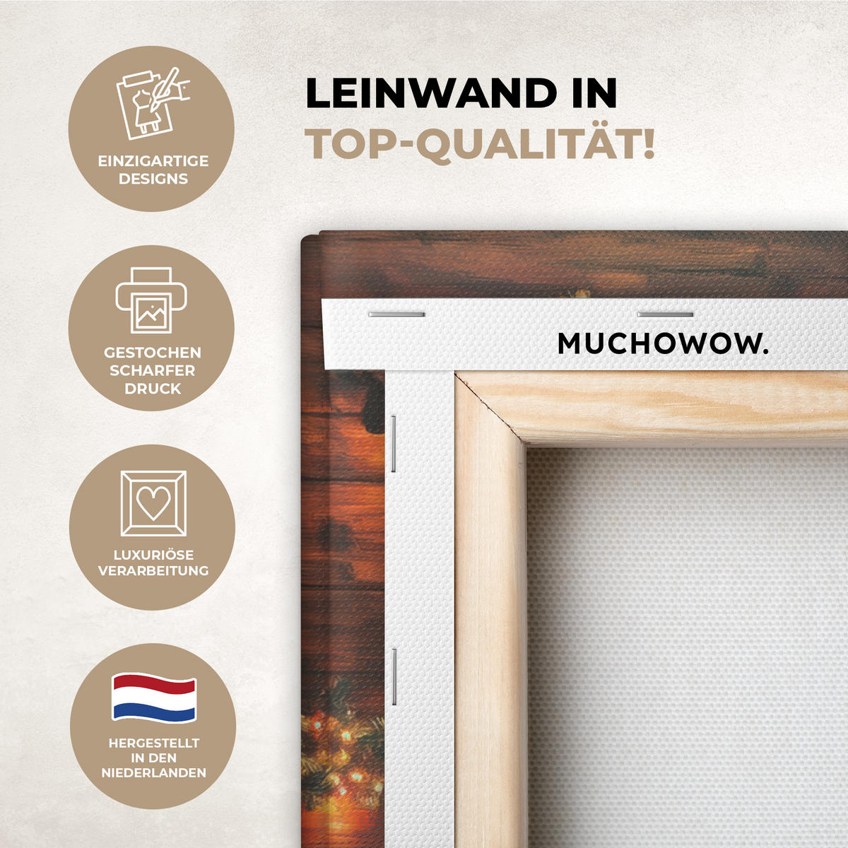 LEINWANDBILD Winter - Weihnachten - Zuhause - Kamin 60x80 cm - Bernsteinfarben, Textil (60/80cm) - MuchoWow