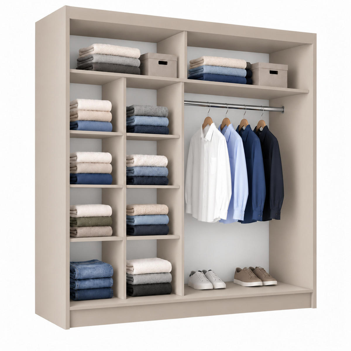 KLEIDERSCHRANK Steria 200 cm Kaschmir Griffe silber - Kaschmir, Holzwerkstoff (200/216/61cm) - KS Home Concept