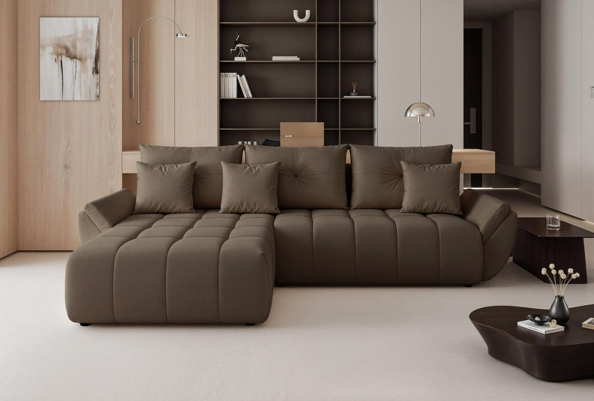 ECKSOFA ARO mit Schlaffunktion und Bettkasten Braun - Braun, Holzwerkstoff/Kunststoff (280/190cm) - Idohome