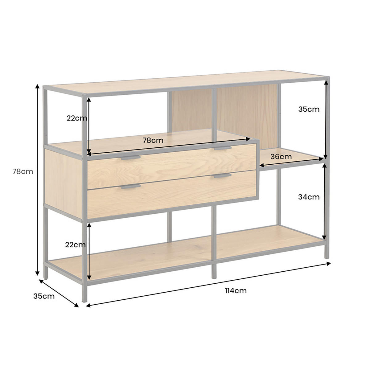 STANDREGAL SLIM LINE Schichtholz Natur 115 cm - Naturfarben, Holzwerkstoff/Metall (114/78/35cm) - riess-ambiente
