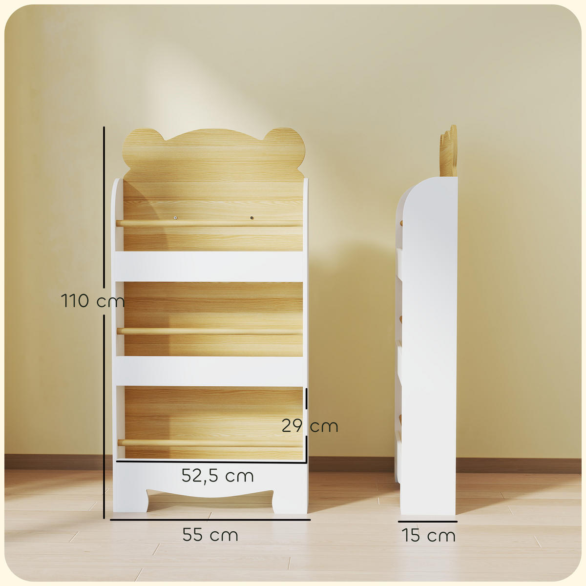 BÜCHERREGAL für Kinder Kinderregal mit 3 Ablagen Aufbewahrungsregal aus Holz - Braun, Holzwerkstoff (15/110/55cm) - AIYAPLAY