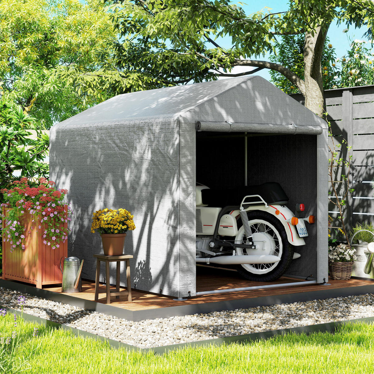 FAHRRADGARAGE DE-16881 für Motorrad & Geräte Hellgrau - Hellgrau, Kunststoff (160/172/218cm) - ComfortXL