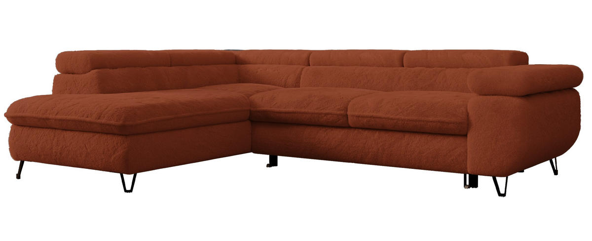 ECKSOFA PEDRO L Orange Plüsch - Links Seite - Schwarz/Orange, Textil/Metall (208/273cm) - MKS