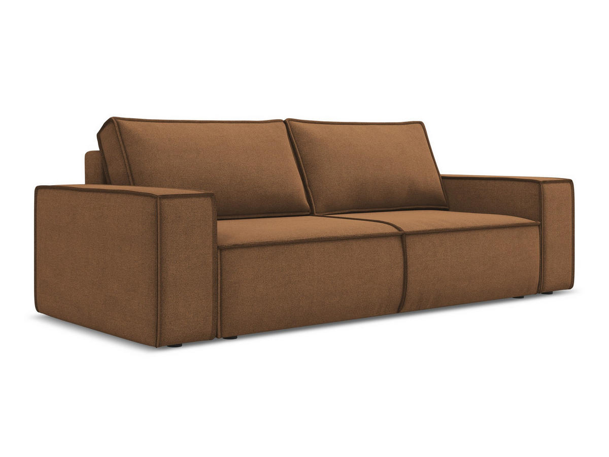 3-SITZER SOFA mit Schlaffunktion Strukturstoff Stoff Orange - Terra cotta/Schwarz, Kunststoff/Textil (255/85/105cm) - Makamii