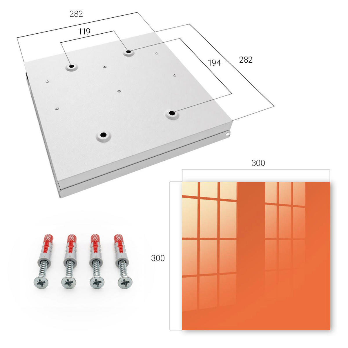 SCHLÜSSELBOX Weiß 30x30 cm – Türöffnung nach rechts - Kräftiges Orange - Orange, Metall (30/30/5cm) - TULUP