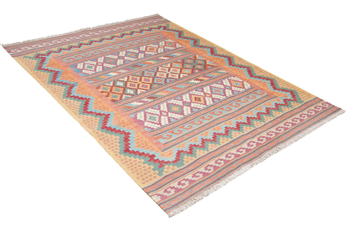 HANDWEBTEPPICH Sumak Sirdjan Mehrfarbig 219/155 cm Schurwolle - Multicolor, Textil (155/219cm) - Looma