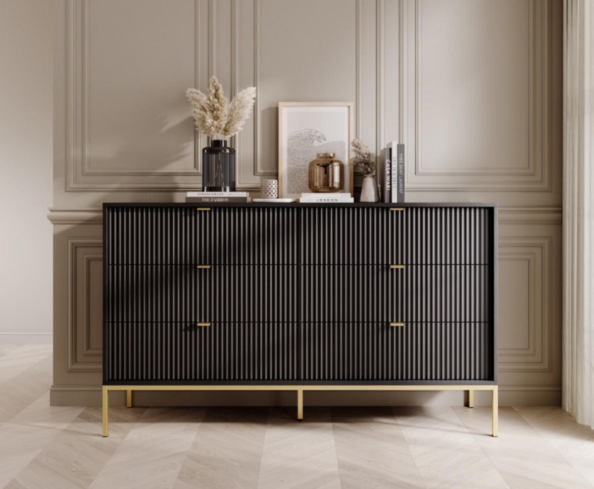 SIDEBOARD Schwarz KS154 Glamour Stil Goldfarben - Schwarz, Holzwerkstoff (154/91/39cm) - Sepro Meble