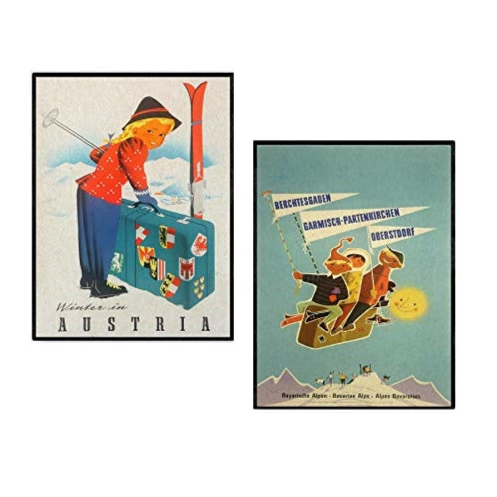 POSTER Set Mit 2 Vintage Kinder Ski A4 Rahmenlos - Klar, Papier (29.7/5/21cm) - Nacnic