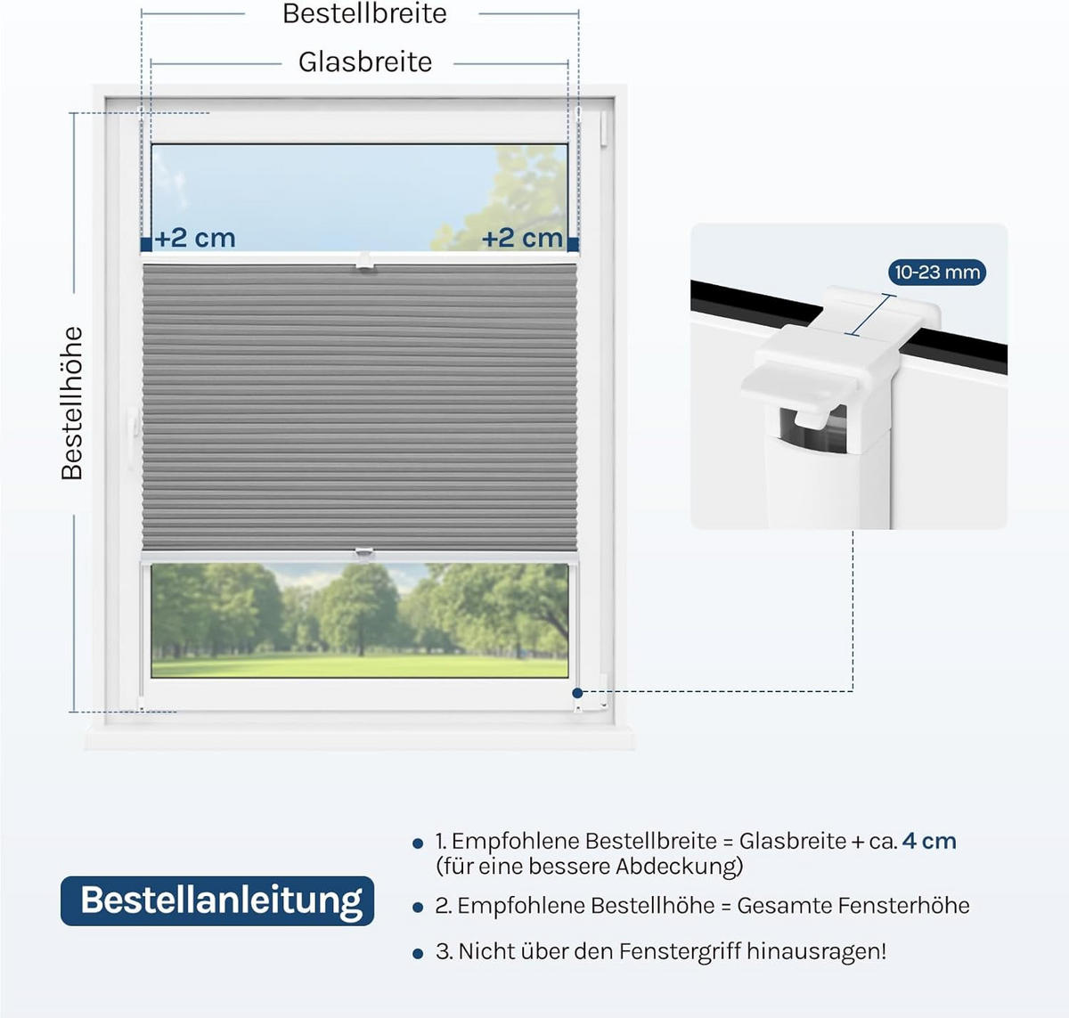 WABENPLISSEE ohne Bohren Verdunkelung 110 x 120 Dunkelgrau-Weiß - Dunkelgrau, Kunststoff (110/120/2cm) - Woltu