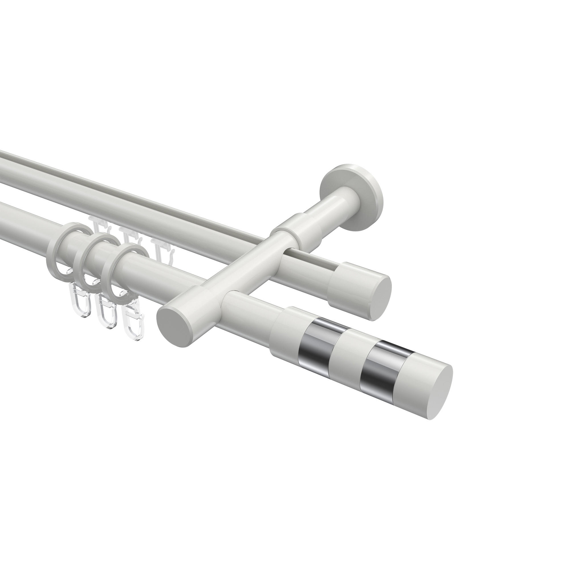 RUNDROHR-INNENLAUF-GARDINENSTANGEN-SET Prestige Mavell 420 cm (geteilt in 3 x 140 cm), 2-läufig, 20 mm Ø Weiß - Chromfarben/Weiß, Metall (420cm) - INTERDECO